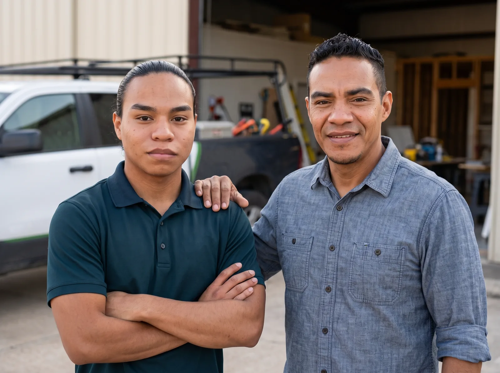 KAIROS Construction team in front of company truck at the workshop